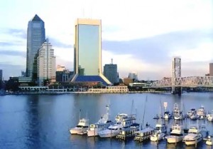 Jacksonville's Skyline overlooking St. John's River and marina